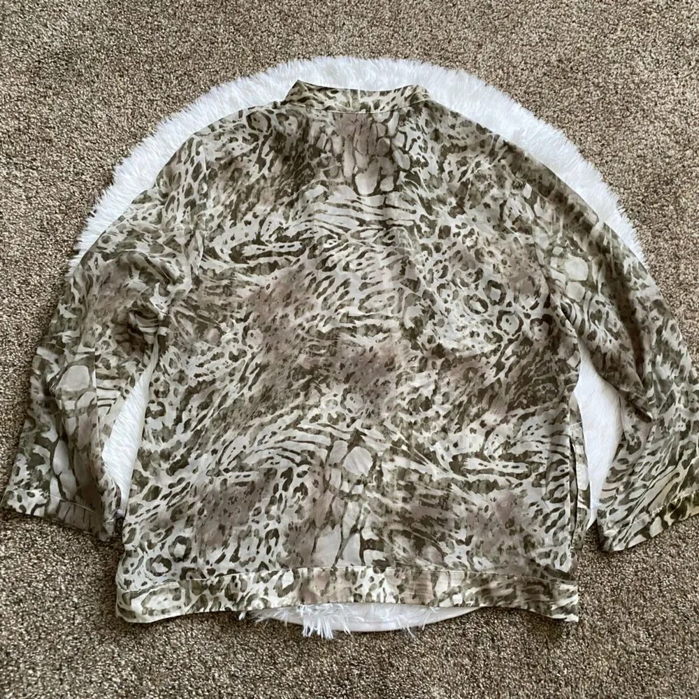 Chico’s Jacket Animal Print Sheer Zip Front Pockets Thin Lightweight‎ Size 3X